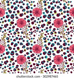 vector pattern, seamless wallpaper with decorative picture leopard fur with flowers