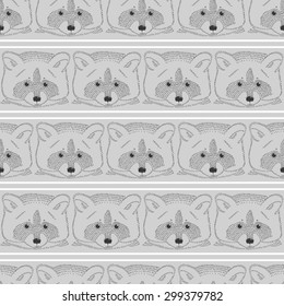 vector pattern, seamless Wallpaper with the face of a raccoon in the style of Doodle art