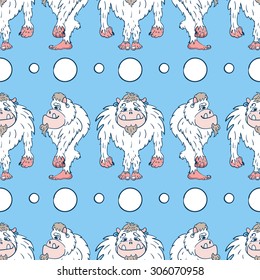 vector pattern, seamless Wallpaper with hairy Yeti in different poses