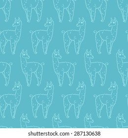 vector pattern, seamless wallpaper with the image of a fluffy llama