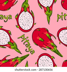 vector pattern, seamless wallpaper with the image of an exotic fruit pitaya