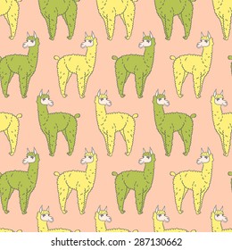 vector pattern, seamless wallpaper with the image of a fluffy llama