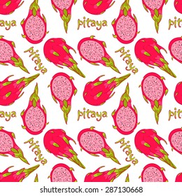 vector pattern, seamless wallpaper with the image of an exotic fruit pitaya