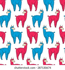 vector pattern, seamless wallpaper with the image of a fluffy llama