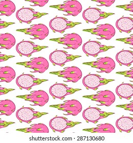 vector pattern, seamless wallpaper with the image of an exotic fruit pitaya