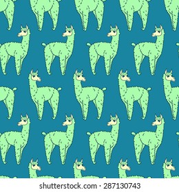vector pattern, seamless wallpaper with the image of a fluffy llama