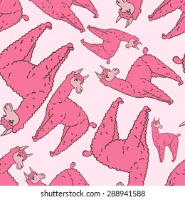 vector pattern, seamless wallpaper with the image of a fluffy lama, alplaa