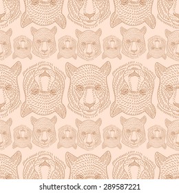 vector pattern, seamless wallpaper with the image of the muzzle of a wild cat
