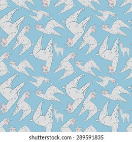vector pattern, seamless wallpaper with the image of a fluffy lama, alpaca