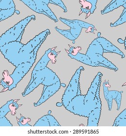 vector pattern, seamless wallpaper with the image of a fluffy lama, alpaca