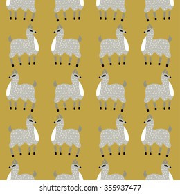 vector pattern, seamless wallpaper with the image of a fluffy lama, alpaca