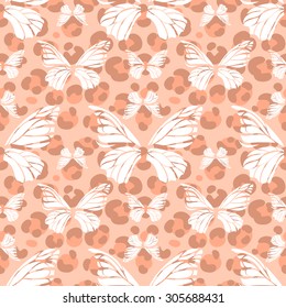 vector pattern, seamless Wallpaper with a leopard skin pattern and butterflies