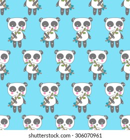 vector pattern, seamless Wallpaper with Panda paws a branch of bamboo