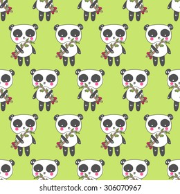 vector pattern, seamless Wallpaper with Panda paws a branch of bamboo