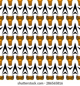 vector pattern, seamless Wallpaper with a picture of the muzzle of the leopard in trendy glasses