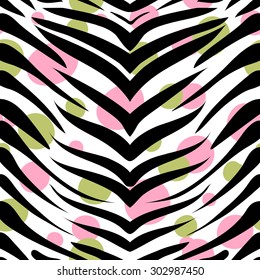 vector pattern, seamless wallpaper with a picture of a zebra skins and colored spots