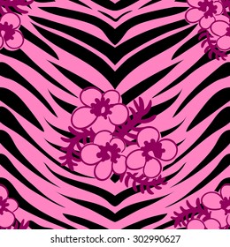 vector pattern, seamless wallpaper with a picture of a zebra skins and flowers
