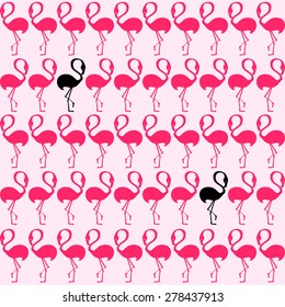 vector pattern, seamless wallpaper with pink flamingos