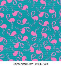 vector pattern, seamless wallpaper with pink flamingos