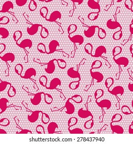 vector pattern, seamless wallpaper with pink flamingos