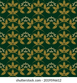 vector pattern seamless of wheat stalks arranged in a semi-circle stacked on top of a dark green background