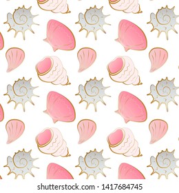 vector pattern of seashells with golden stroke 3