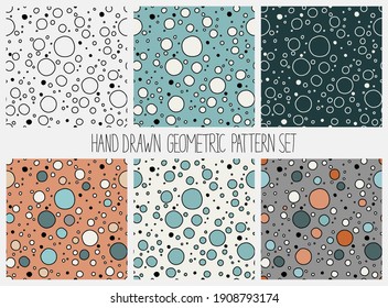 Vector pattern set. Abstract geometric backgrounds with circles various colors. Wallpaper, cloth design, fabric, paper, cover, textile.