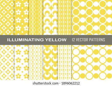 Vector pattern set in colors of 2021, ultimate gray and Illuminating yellow. Pattern tiles swatches included