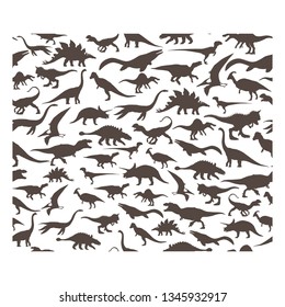 Vector pattern. Set of herbivores and carnivorous dinosaurs