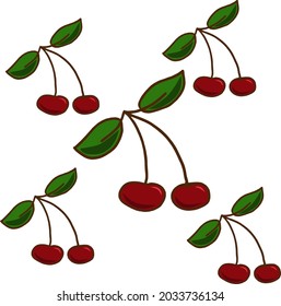 Vector pattern set of red cherry fruits. For printing on fabric.