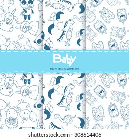 vector pattern set seamless Wallpaper children's theme with cute animals