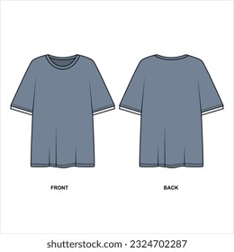 El patrón vectorial establece la vista frontal y posterior de la camisa de manga corta. Plantilla de camiseta de estilo casual en color gris. Esbozo de una camiseta de moda con mangas cortadas de doble capa. 