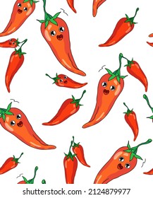 Vector pattern from a set with vegetables. Avocado, hot chili pepper, carrots, finocchio and mushrooms with broccoli. Suitable for printing on fabric, T-shirts and wallpaper.