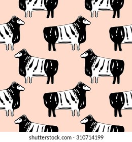 Vector pattern with sheep hand-drawn by pen