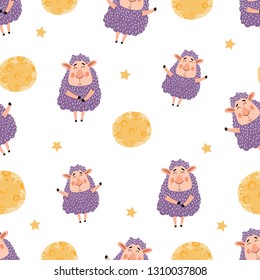 vector pattern with sheep, stars, moon
