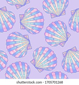 
Vector pattern with shells. Beautiful 
pearl gradient in delicate colors. Rainbow overflow is ideal for textiles, postcards and other products.