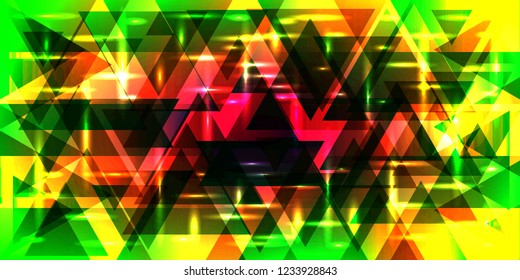 Vector pattern of shimmering triangles and stripes in pink and green colors. For decoration of holidays and decorative interior.