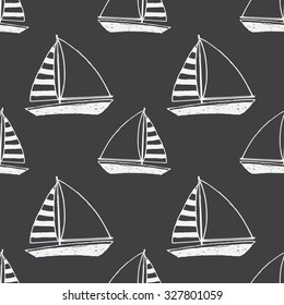 vector pattern with ship on a dark background, child drawing, sketch, black and white wallpaper