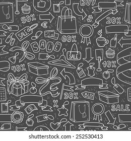 Vector Pattern Of Shopping Items On Black Background