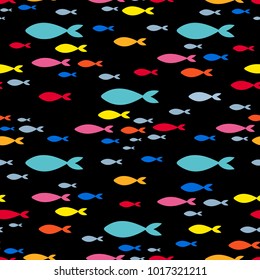Vector Pattern with silhouettes of underwater Sea Fish, Contemporary Background and print, Cloth design for Kids