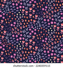 Vector pattern with simple cute flowers. Liberty seamless background. Trendy colors illustration for fashion textile.