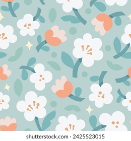 Patrón vectorial con flores lindas simples. Fondo libre sin fisuras. Ilustración de colores de moda para textil de moda.