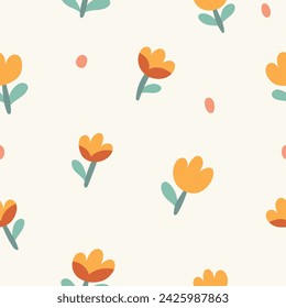 Vector pattern with simple cute flowers. Liberty seamless background. Trendy colors illustration for fashion textile.