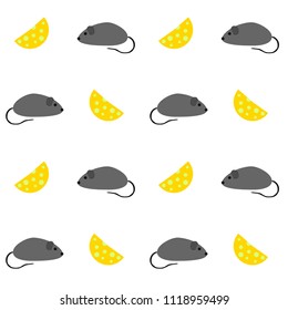 Vector pattern simple seamless with mice and slices of cheese.