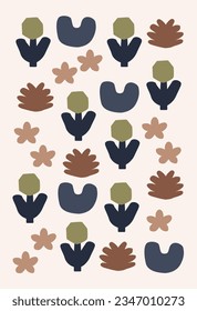 A vector pattern with simplified images of flowers and grass in repetition.