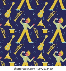Vector pattern with singer and musical instruments