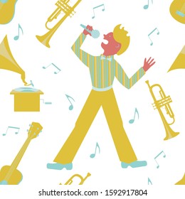 Vector pattern with singer and musical instruments