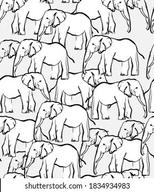 Vector pattern of sketch elephant doodle on white background. Perfect for textile.