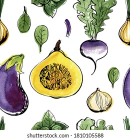 Vector pattern sketch of vegetables. Color sketch of food