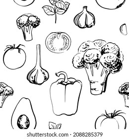Vector pattern sketch of vegetables. Color sketch of food